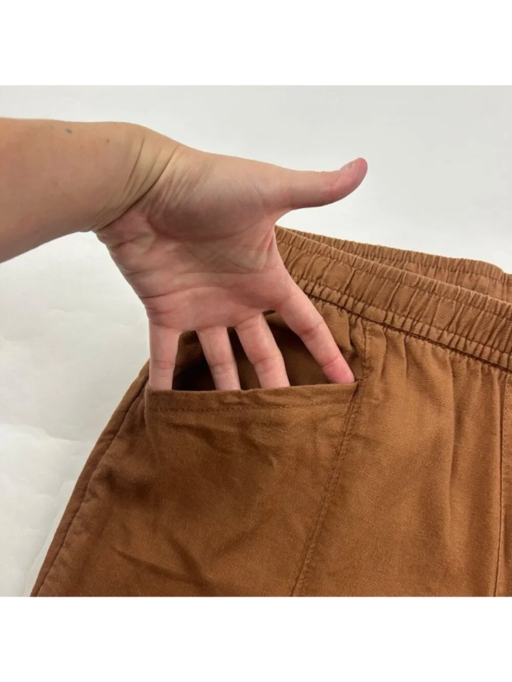 TALL Old Navy Sisal Brown Linen Blend High Rise Slim Leg Ankle Pant MT